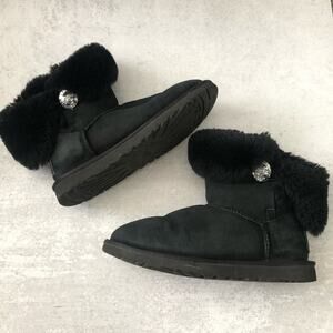 UGG Black Bailey Button Crystal Bling Boots